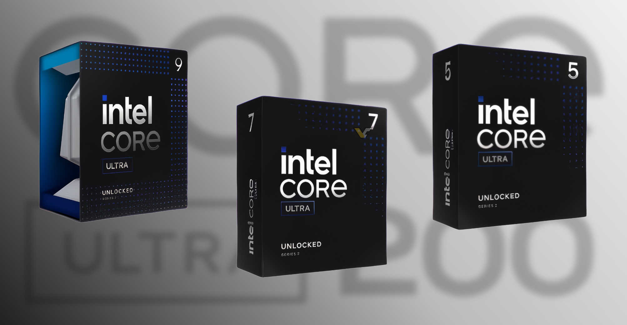 Intel Core Ultra 200S Series processor retail boxes
